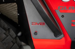 Jeep Gladiator JT Fender Flares - Front - DV8 Offroad - Slim, Micro-texture, Dual Stage Daytime Running Lights - Black - `20-`23